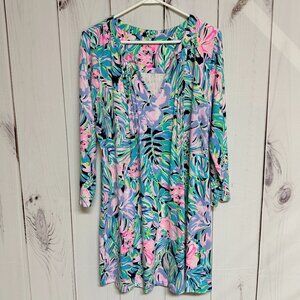 Lilly Pulitzer Aubrey Dress Large Bermudaful Print UPF 50+ EUC